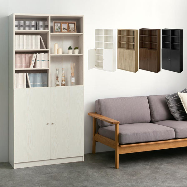 シンプル木製ラック〔幅900＋扉〕 ぼん家具のおしゃれな 本棚 